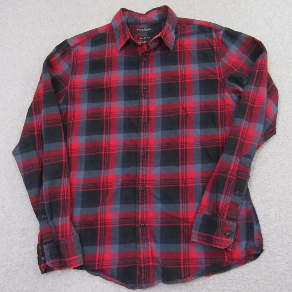 Banana‎ Republic Mens Button Up Shirt M Red Blue Luxe Flannel Grant Fit